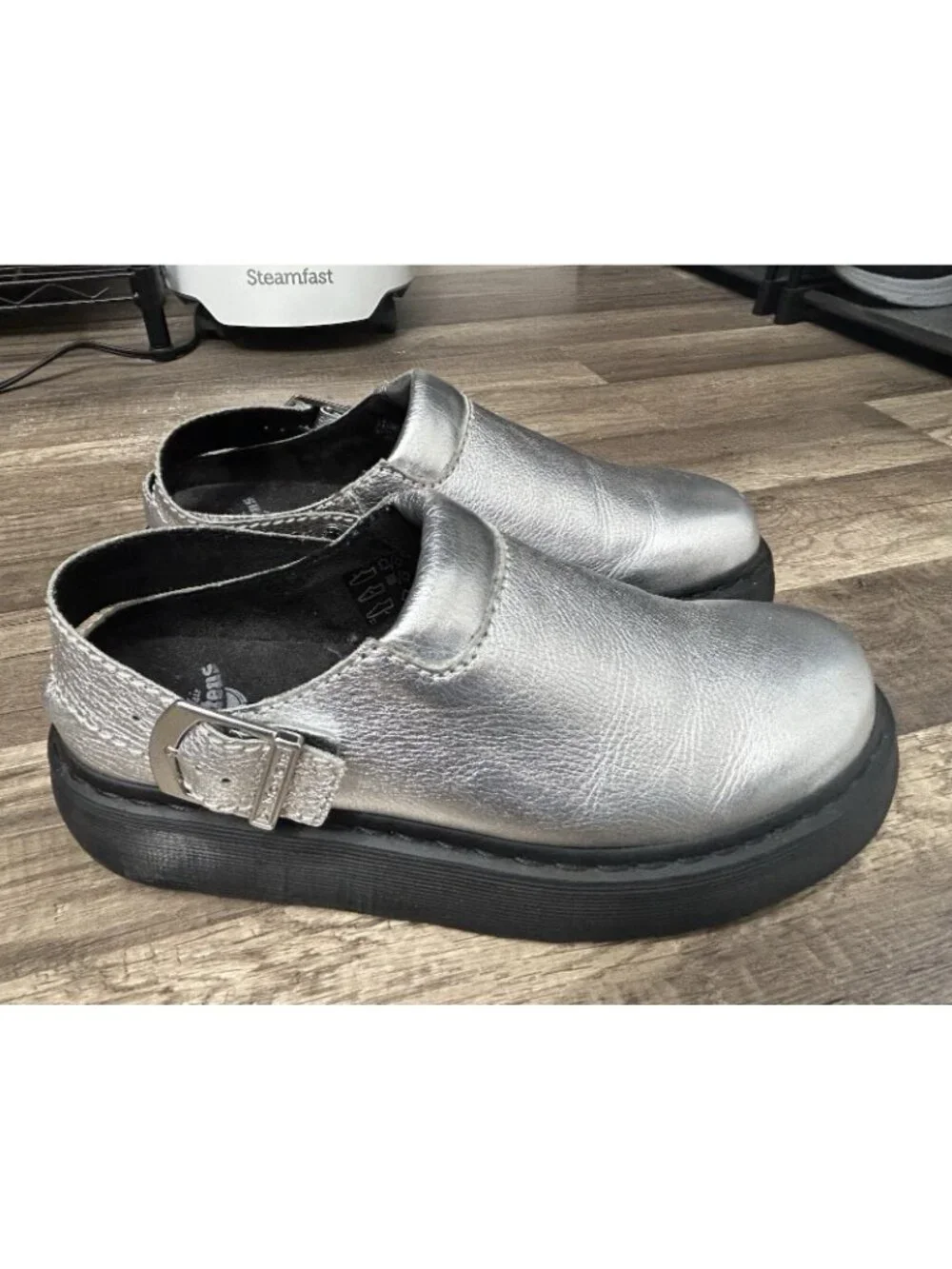 Dr. Martens Laketen Silver Metallic Leather Slingback Mules Mens 10 / Womens 11